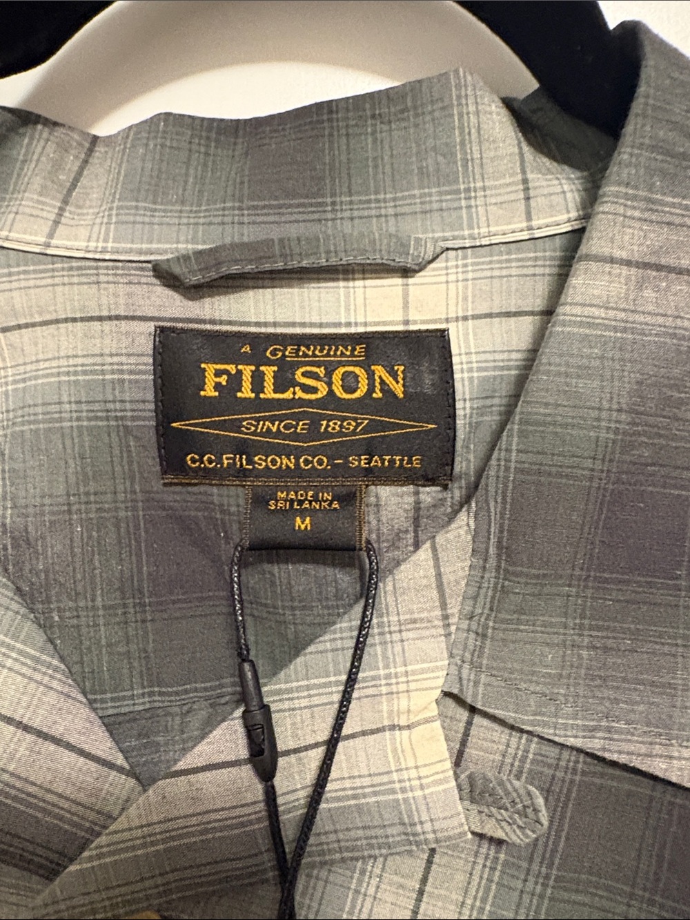 Filson Men's Short-Sleeve Plaid Button-Down Shirt - Gray & White - Picture 3 of 3